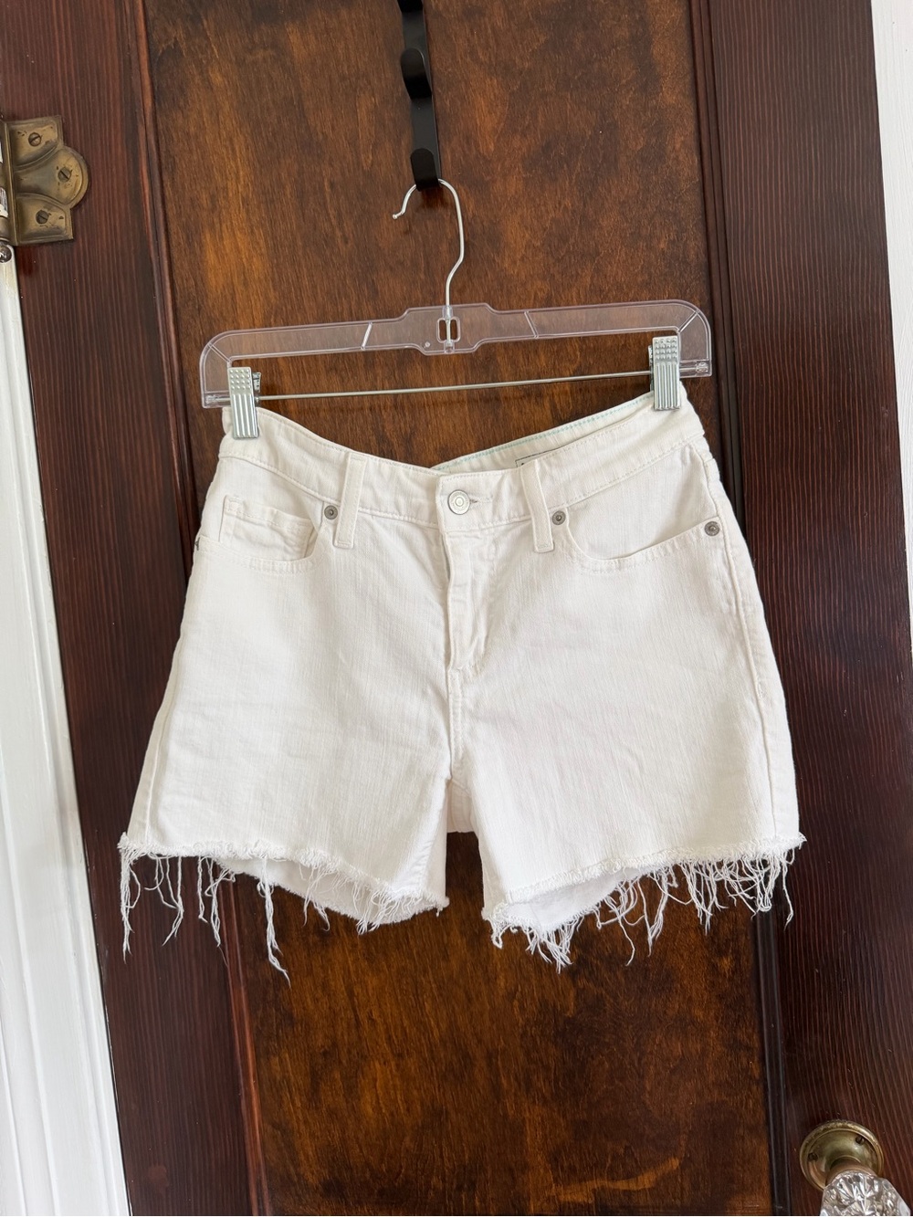 Women's White Frayed Hem Denim Shorts